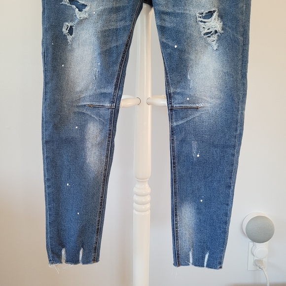 Dark-Wash Distressed Skinny Denim Jeans - Picture 11 of 13